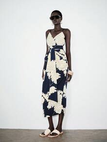 Lumivelle Đầm hoa thanh lịch dành cho nữ, thích hợp cho kỳ nghỉ hè. - Màu xanh hải quân - Xem 3