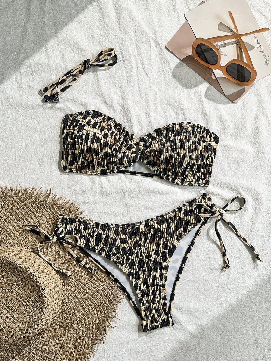 Swim Vcay Women's Two Pieces Tropical Leopard Print Bikini Set, Casual Holiday Style - Multicolor - View 1