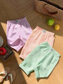 3pcs/Set Babygirl Summer Casual Letter & Striped Pattern Pants - Multicolor - View 7