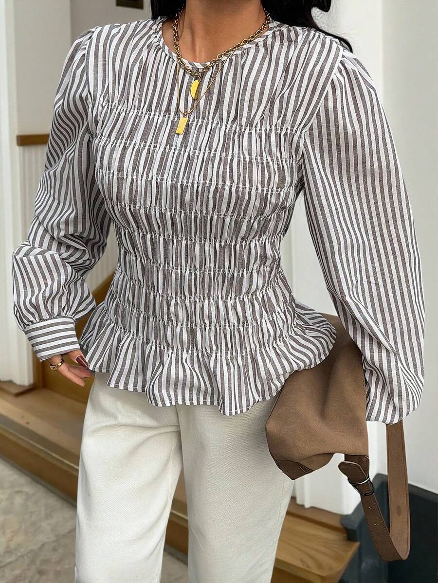 Siren Gaze Women's Casual Striped Long Sleeve Blouse Spring - Brown - View 1
