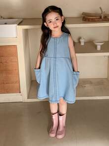 DAZY Đầm yếm denim thời trang cho bé gái, mùa hè - Màu xanh lam - Xem 9