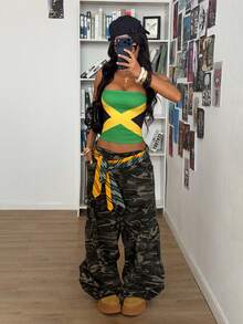 StreetHx 牙买加女式国旗世界杯抹胸上衣，夏季 - 黑色 - 查看 2