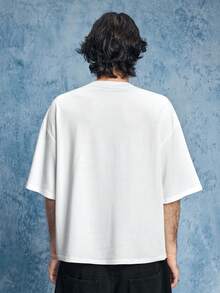 ROMWE MEN Goth 男士休闲心形荆棘印花短袖白色T恤，时尚百搭，适合日常通勤和夏季穿着 - 白色 - 查看 3