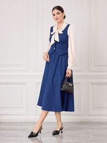 Sleekvia Women's Black Pointed Toe Front Button Gold Square Hollow Asymmetric Heel Pumps, Commuting & Casual Street Style - Black - View 7