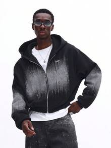 SUMWON Men's Oversized Full Zip Hoodie Black Linear Gradient Print Streetwear Urban Casual Winter Jacket - Black - View 6