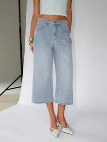 SHEIN TRNDY Quần jeans ống lửng 7/8, cạp thấp, kiểu dáng thời trang, dáng casual, có túi xéo, đã qua xử lý giặt. - Rửa nhẹ - Xem 3