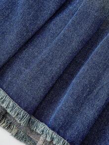 Sweetra Chân váy denim ngắn xếp ly tua rua dành cho nữ cỡ lớn, kiểu dáng thường ngày, đa năng. - Rửa tối - Xem 4