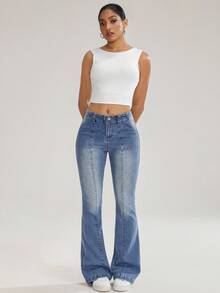 Flexra Casual Washed Slim Flare Leg Jeans - Light Wash - View 2