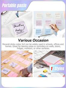 SHEIN 3x3 Sticky Notes, Pastel Self-Adhesive Pads, Easy To Post, Suitable For Home Office School, 1/5 Pad (100 Sheets/Pad) - Multicolor - View 6