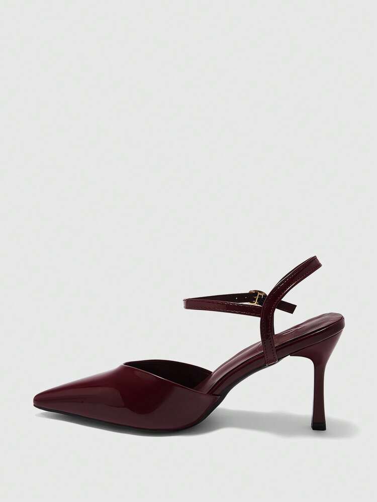 CUCCOO BIZCHIC Women Shoes Women's Pointed-Toed Stiletto Burgundy Ankle Strap Women's High-Heeled Shoes, Slingback Shoes, Daily Versatility, Frequent Commute To Work Women's Shoes