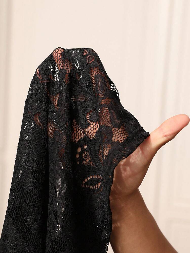 2pc Set Plus Size Women's Summer Casual Vacation Elegant Solid Color Black Floral Lace Jacket And Dress 2-Piece Set, Spring/Summer\Summer\Elegant\Party,Summer Holiday,Spring Break Outfits ,Vacation Outfits Women ,Holiday Outfits For Women,Going Out Outfits,2026 New Clothes,Simple And Fashionable For Everyday Wear,Suitable For Summer, Vacation, Commute, Daily Wear, Plus Size Black Elegant Dress And Coat Set, 2pc Set Women Plus,Wedding Party Black Dress Set,Formal Attire For Women