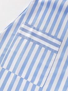 Franclia Holidaya Women's Elegant Blue And White Stripe Maxi Dress,Summer Casual Vacation Holiday Coastal Beach Short Sleeve Bow Pocket Loose Gowns Cover Ups - Blue - View 8