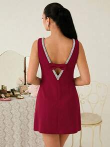 Women's Scoop Neck Sleeveless Minimalist Elegant Summer Dress - Red - View 2