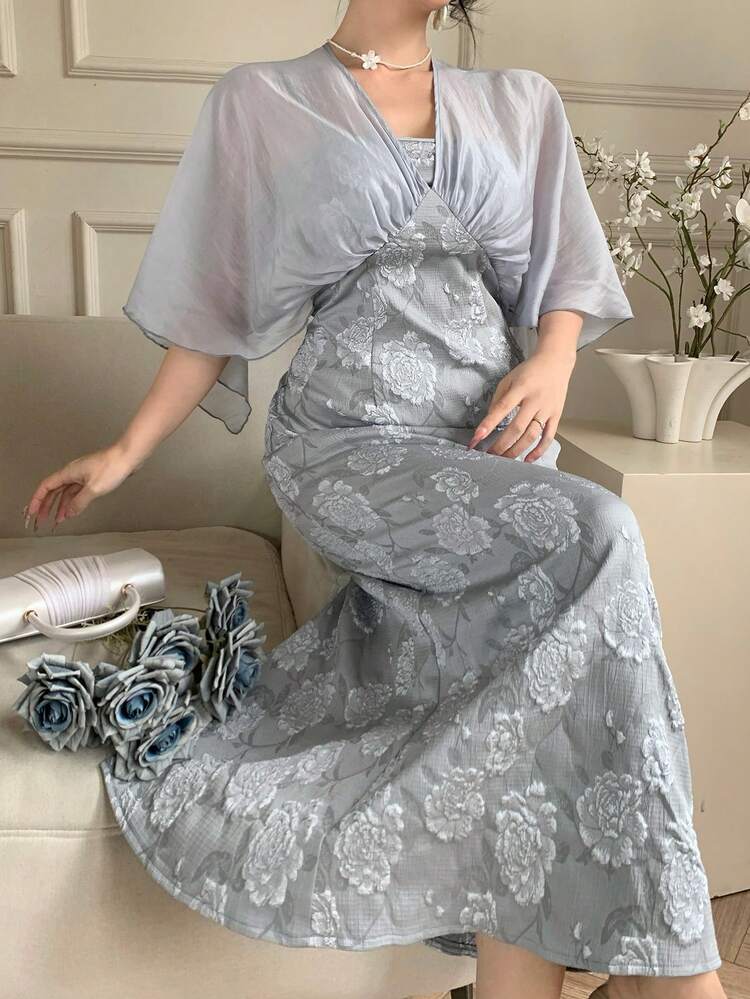 Minimalist Chinese Style Waist-Cinched Gentle Long Dress For Women, Summer, Wedding Guest Dress Women Dress Sundress Floral Dresses For Women