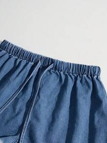 GlowEve Embroidered Drawstring Waist Casual Denim Shorts, Spring/Summer - Blue - View 4