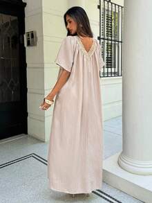 Aloruh 女士优雅波西米亚风宽松纯白色度假连衣裙 - 白色 - 查看 7