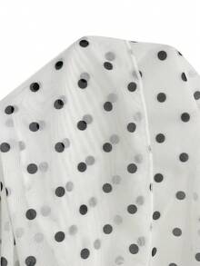 Aloruh 女士金属贝壳装饰波点印花时尚半身裙 - 白色 - 查看 9