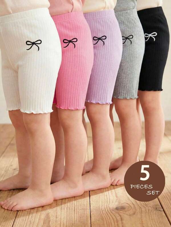 SHEIN 5件套女婴纯色刺绣针织短裤套装