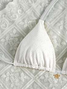 Swim Mod Bộ bikini buộc dây cổ trước phối màu tương phản dành cho nữ - trắng - Xem 5