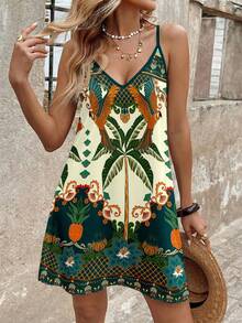 Sylviya 女士休闲椰树沙滩印花迷你连衣裙，适合春夏度假穿着 - 彩色 - 查看 8