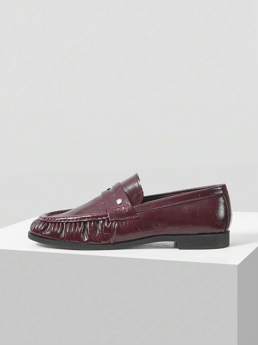 Mnmlis Women's Casual Versatile Commuting Minimalist Flat Loafers Shoes For Christmas Valentine's Day - Burgundy - View 1