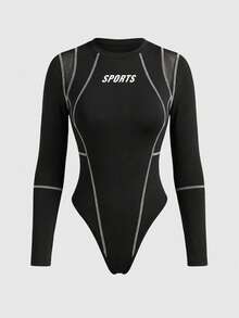 Rina Fox 女士圆领长袖修身连体衣 - 黑色 - 查看 7