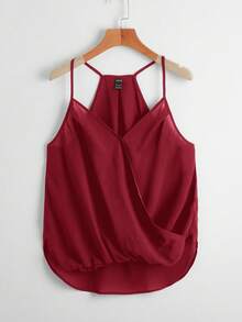 Coeurva 纯色垂褶裹身优雅时尚吊带背心，适合夏季女装，女士折扣服装，女士上衣，休闲女装 - 紅色 - 查看 7