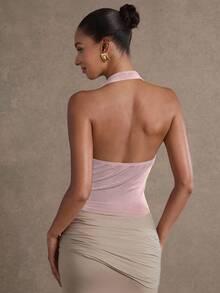 L'Amorae Áo nữ không tay, kiểu dáng thời trang, hở lưng, cổ xếp ly, thích hợp cho mùa hè. - Màu Hồng baby - Xem 6