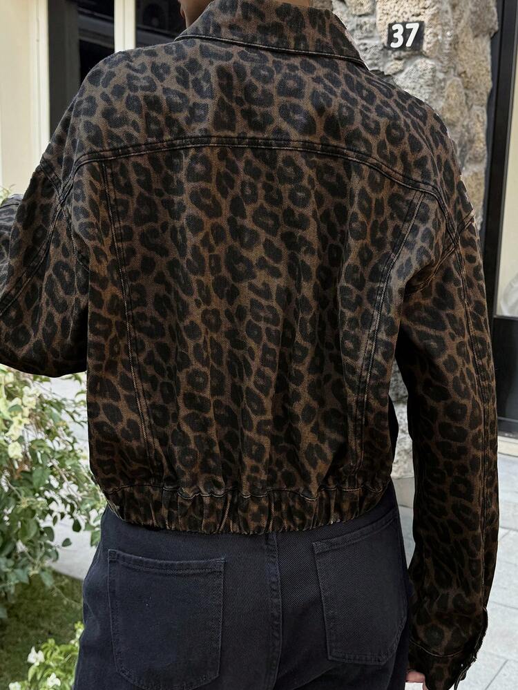 Women's Leopard Print Denim Jacket