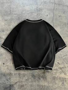 AXEPEAK Men's Street Outseam Round Neck Short Sleeve T-Shirt - Black - View 2