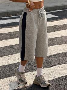 Muchica 女士夏季新款灰色拼接宽松百慕大短裤 - 灰色 - 查看 3