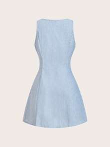 Sweetra Women's A-Line Textured Dress, Fashionable And Versatile - Blue and White - View 2