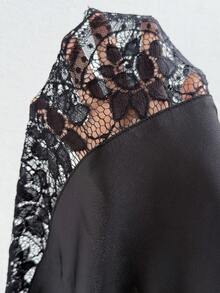 EastFlair Women's Contrast Lace Mandarin Collar Blouse - Black - View 7