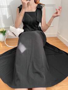 FRIFUL 女士蝴蝶结系带收腰连衣裙，甜美 - 黑色 - 查看 5