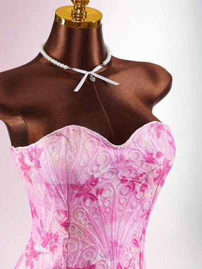 Amplova Women's Floral Embroidery Strapless Elegant Waist Fitted Mini Dress, Suitable For Dates And Parties Elegant Dresses For Women Vacation Outfits Women Vacation Outfits Women Y2k Party Dress Valentine's Day  Summer Outfit For Women Spring Outfit Women