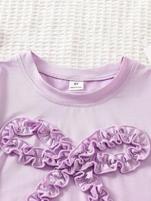Sparklyn Girls' Summer Solid Color Short Sleeve Casual T-Shirt With Bow Decor, Round Neck  T Shirts For Nine Year Old Girls Tween Girl Clothes T Shirt Girl Purple Top Kids Girls Purple Tops Teen Girl Breathable Short Sleeve Shirt Tshirt For Girl - Mauve Purple - View 6