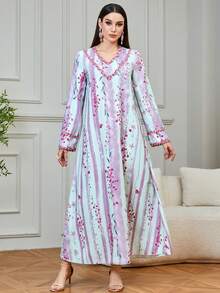 Al Najma 女士碎花休闲连衣裙，宽松版型，适合日常穿着和度假 - 粉色 - 查看 5