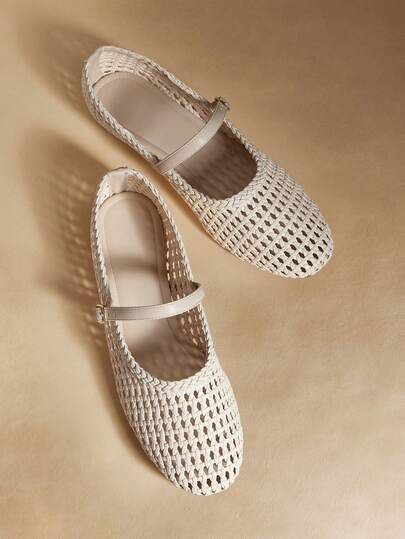 Rosivie PU Woven Material Flat Shoes, Elegant Office Style Commuter Shoes