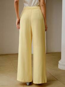 ZEYLAH WOMEN'S PRESS CREASE POCKET SUIT PANTS, WIDE LEG PANTS - Yellow - View 3