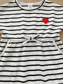 Mommy And Me Matching Casual Striped Short Sleeve Knit Elastic Round Neck Dress, Summer - Black - View 3