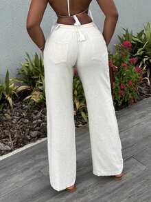 Alexandranx 女式系带口袋长裤 - 杏色 - 查看 2