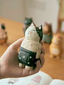 Madebyblanc Hand-Carved Cat Figurine, Exquisite Wooden Cat Statue - A Lifelike Mini Cat Sculpture Suitable For Home Desktop Decoration, Bookshelf Display, Adorable Gift For Animal Lovers, Collectible Artwork, Creative And Cute Cat Figurine Decoration For The Home, Suitable As A Birthday Gift (Handmade, Natural Wood Grain). - 1PC - View 11