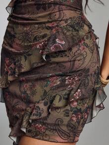 ROMWE Hippie Đầm đi biển phong cách retro Y2K với họa tiết da báo và hoa dành cho nữ, thích hợp cho mùa xuân/hè. - màu nâu - Xem 4