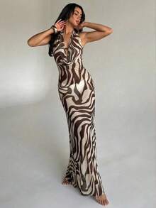 Aloruh 女士度假连衣裙，纯色茄紫色，深V领，性感优雅露背吊带裙，女士罩衫，女士沙滩装 - 彩色 - 查看 11