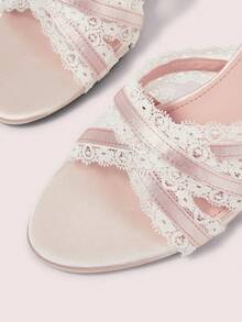 CUCCOO DOLLMOD Women's Elegant Lace Satin High Heel Slippers, Cute And Sweet Pink High Heel Sandals - Pink - View 4