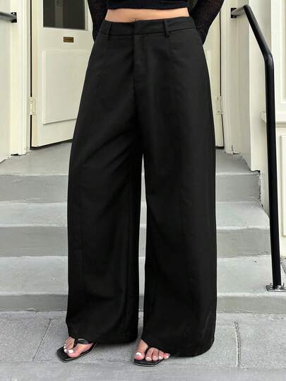 Dazy Plus Plus Size Women Casual Everyday Commute Simple Solid Color Loose Wide Leg Pants