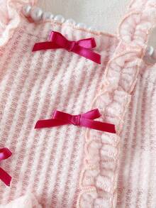 SHEIN Setelan Musim Panas Bayi Perempuan, Atasan Camisole Motif Bunga Lucu + Rok Menggemaskan, 2 Potongan - Berwarna merah muda - View 4