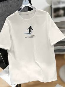 Chillumni Men's Summer New Casual Commuting Absurdism Penguin & Snowy Mountain Print Short Sleeve T-Shirt - Multicolor - View 2