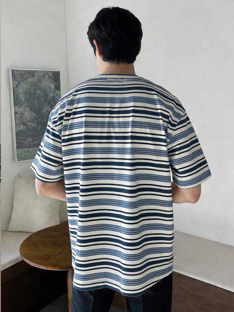 Men's Casual Striped Crew Neck Loose Short Sleeve T-Shirt, Summer