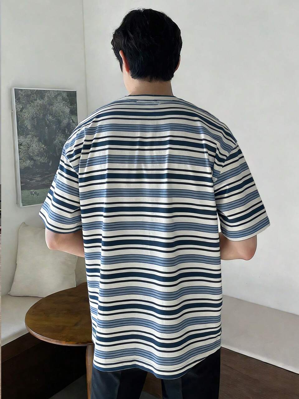 Men's Casual Striped Crew Neck Loose Short Sleeve T-Shirt, Summer